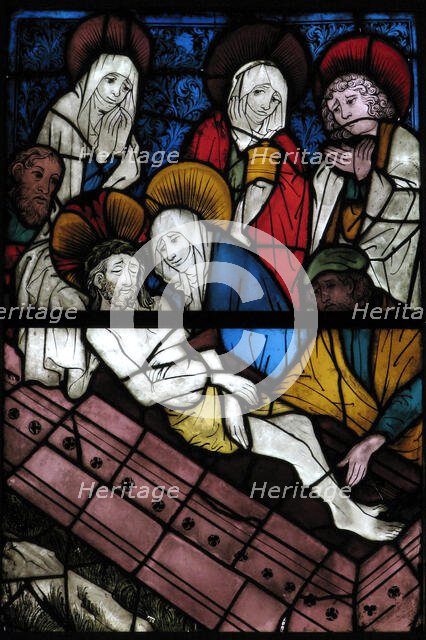 Stained Glass Panel with the Entombment, German, 15th century. Creator: Unknown.