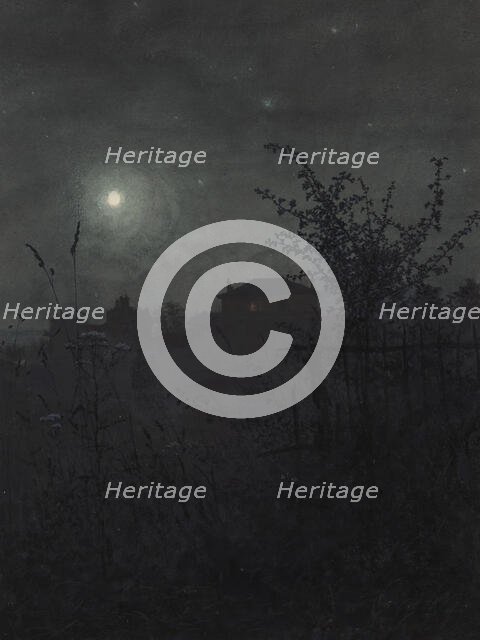 Hawthorn Trees in front of a Nocturnal Landscape with Houses in the Background, 1864. Creator: Leon Bonvin.