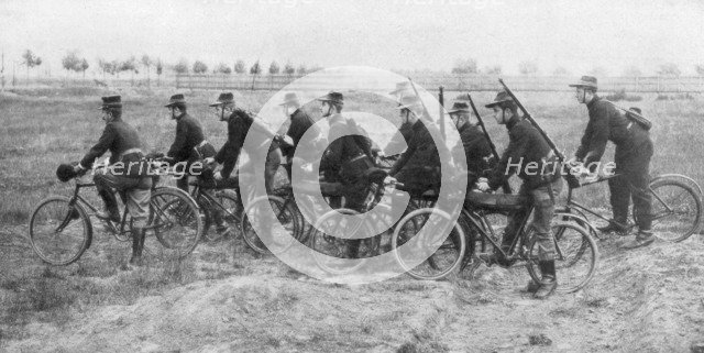 Belgian bicycle troops in Haelen, Belgium, August 1914.Artist: Montigny