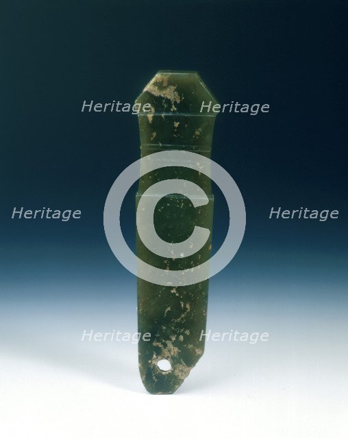 Dark green jade handle, Shang dynasty, Erligang phase, China, c1600-c1400 BC. Artist: Unknown