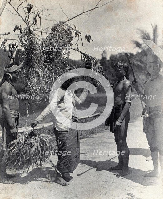 Sarawak: a Kayan woman dancing with the head of an enemy, c1900. Creator: Unknown.