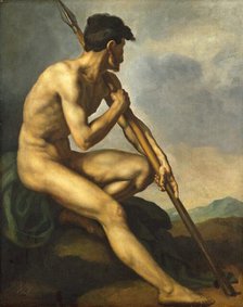 Nude Warrior with a Spear, c. 1816. Creator: Theodore Gericault.