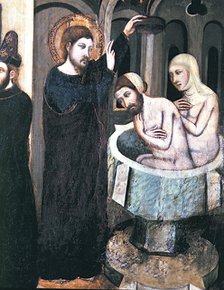  'Altarpiece of Saint Mark', representing the baptism of Jewish converts, work by Arnau Bassa.