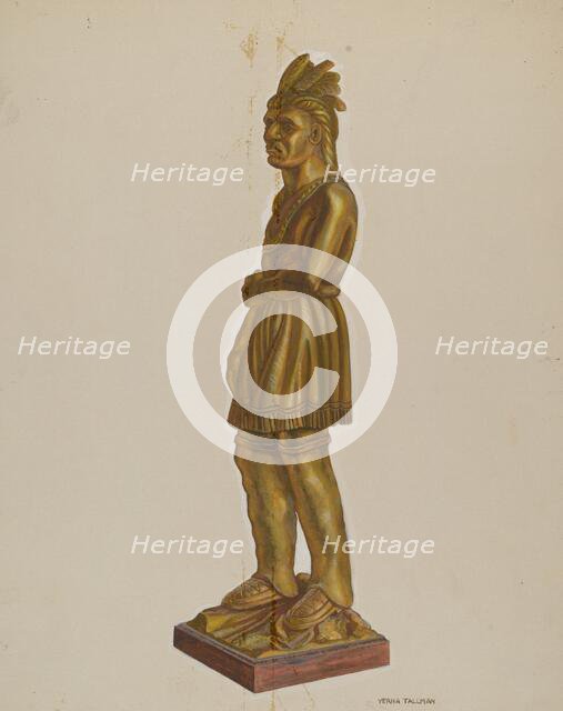 Carved Wooden Indian, c. 1938. Creator: Verna Tallman.