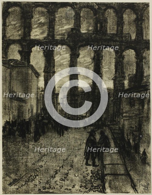 Segovia, The Aqueduct from Market, c. 1903. Creator: Joseph J Pennell.