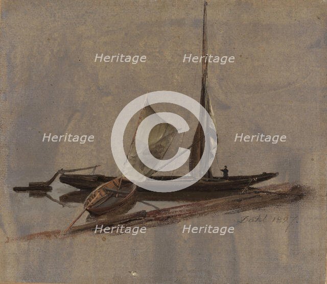 Two Sailing-Boats at the Elbe, 1827. Creator: Johan Christian Dahl.