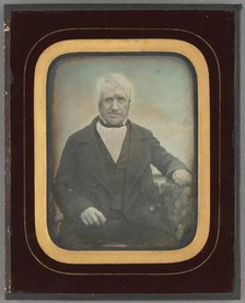 Portrait of an elderly man with white hair and muttonchop whiskers, about 1845. Creator: Unknown.