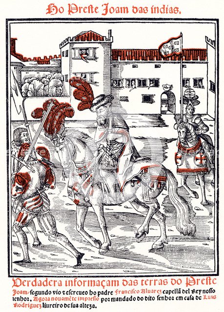 Prester John, legendary Christian priest-king, riding out from a city, 1540. Artist: Unknown