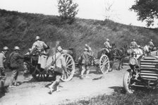 French artillery battery on the move, Chemin des Dames, France, 1918. Artist: Unknown