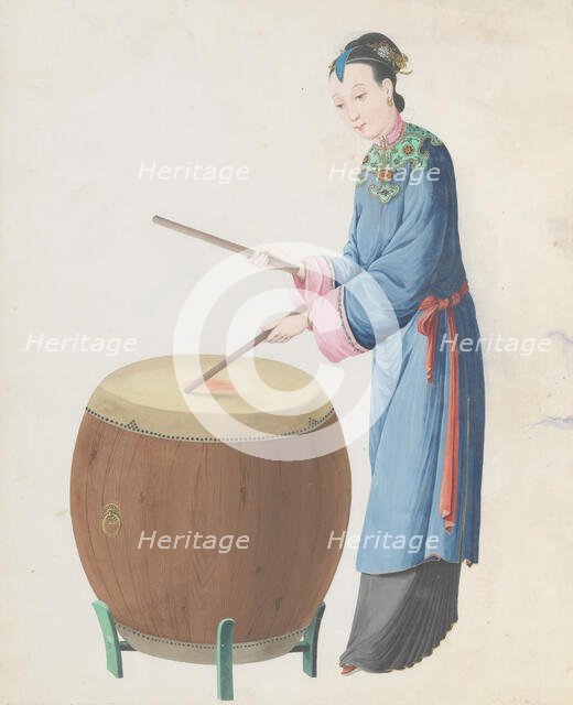 Watercolour of musician playing jingu, late 18th century. Creator: Unknown.