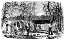 The Assiniboine and Saskatchewan Exploring Expedition - Portaging a Canoe and Baggage, 1858. Creator: Unknown.