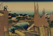 Honjo Tatekawa, the timberyard at Honjo (from a Series "36 Views of Mount Fuji"), 1830-1833.