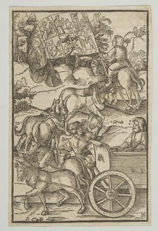The Virtuous Man on a Chariot on his Way to Heaven, from Hymmelwagen auff dem, wer wol leb..., 1517. Creator: Hans Schäufelein the Elder.