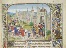 Isabella of France welcomed by her brother Charles IV to Paris, ca 1470-1475. Creator: Liédet, Loyset (1420-1479).