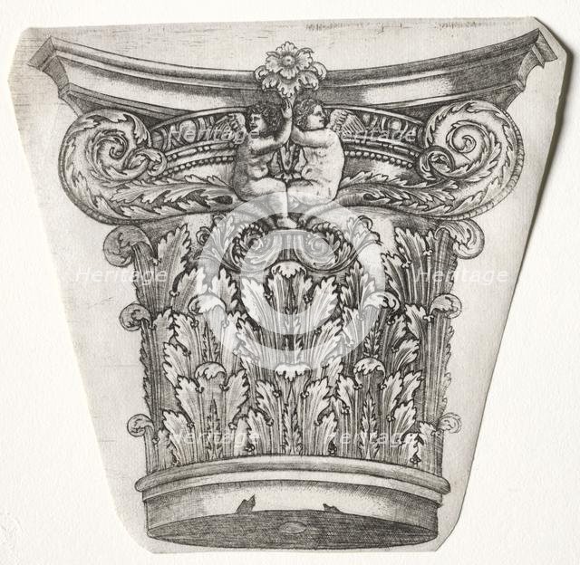 Base and Capital with Putti (capital), c.1525-1550. Creator: Master G. A. with the man-trap (Italian, active 1525-50).