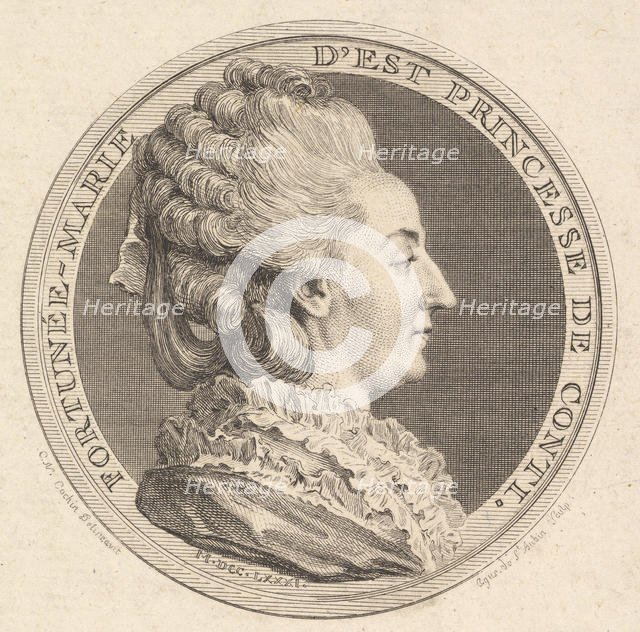 Print of a Portrait Medal of Fortunée-Marie d'Est, Princesse de Conti, 1781. Creator: Augustin de Saint-Aubin.