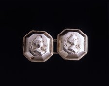 Cufflinks containing a portrait of Queen Anne, early 18th century. Artist: Unknown