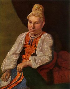 'Portrait of the Wife of Obraztsov, the Merchant from Rshev', 1830s?, (1965).  Creator: Aleksey Venetsianov.