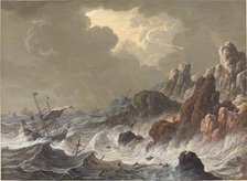 Storm-Tossed Ships Wrecked on a Rocky Coast. Creator: Johann Christoph Dietzsch.