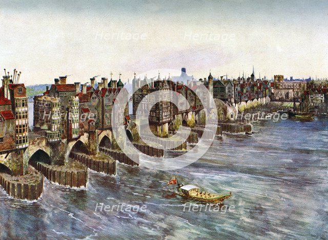 'Old London Bridge, about 1630', (c1900-1920). Artist: Unknown
