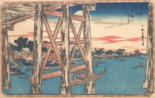 Twilight Moon at Ryogoku Bridge. Creator: Ando Hiroshige.