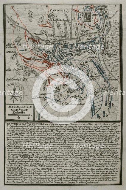 Seven Years War (1756-1763): Plan of the Battle of Krefeld (June 23, 1758), 1765. Creator: Jean de Beaurain.