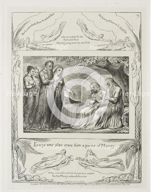 The Book of Job: Pl. 19, Every one also gave him a piece of money, 1825. Creator: William Blake (British, 1757-1827).