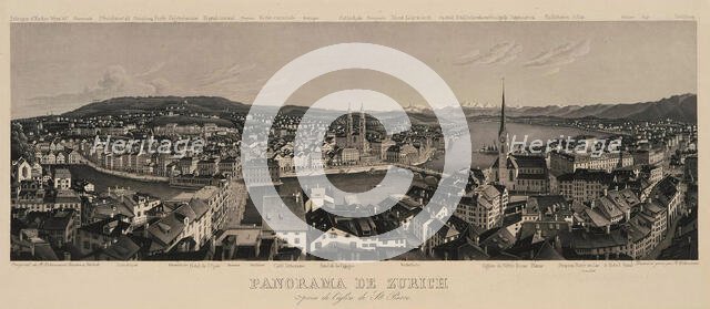 Panorama of Zurich seen from the St. Peter Church. Creator: Dikenmann, Rudolf (1793-1883).