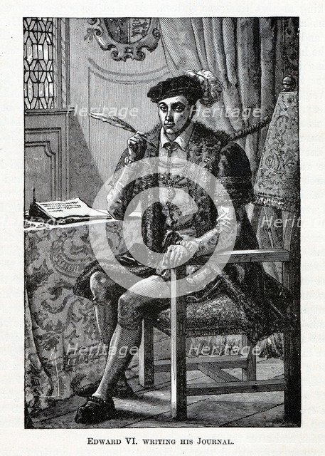 Edward VI writing his Journal, 1882. Artist: Anonymous  