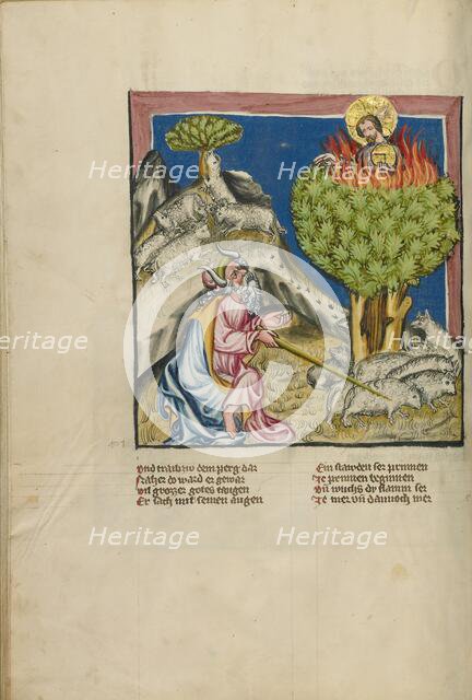 Moses and the Burning Bush; Weltchronik, about 1400-1410. Creator: Unknown.