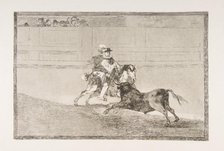 Plate 13 of the 'Tauromaquia': A Spanish mounted knight in the ring breaking short spears ..., 1816. Creator: Francisco Goya.
