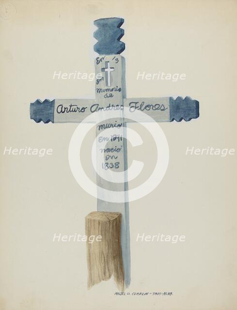 Hand Made & Painted Wooden Cross - Headstone, c. 1937. Creator: Majel G. Claflin.
