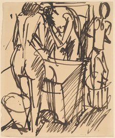 Nude with a Mirror, Standing Before a Washstand, 1908-1910. Creator: Ernst Kirchner.