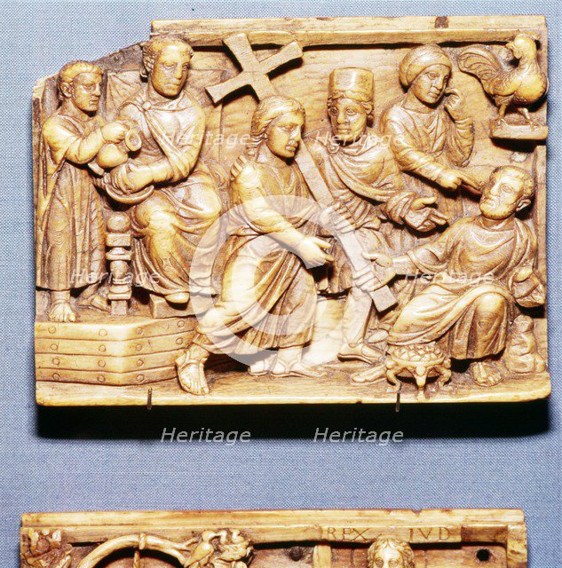 Pilate Condemns Christ and St Peter Denies Him, Ivory Panel, Byzantine Casket, early 5th century Artist: Unknown.