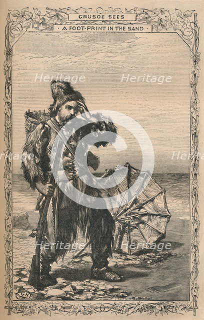 'Crusoe Sees a Foot-Print in the Sand', c1870. Artist: Unknown.