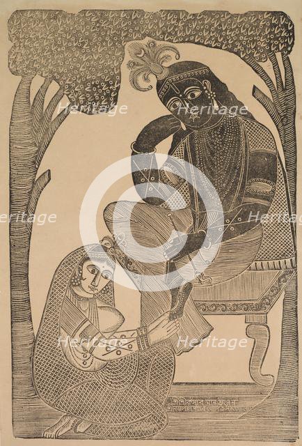 Radha Stroking Krishna's Feet, 1800s. Creator: Shri Gobinda Chandra Roy.