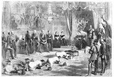 Reception of the Siamese Ambassadors, with Presents, by Her Majesty, at Windsor Castle, 1857. Creator: Unknown.