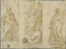 Three Panels: Visitation Flanked by Standing Figures of David and Unidentified Prophet, n.d. Creator: Unknown.