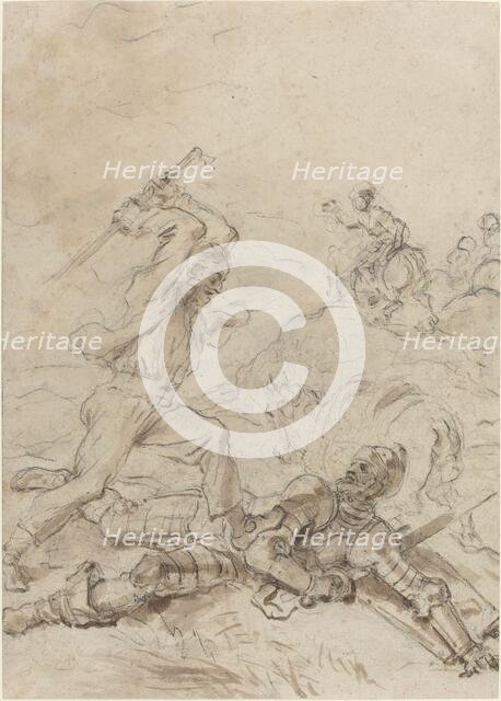 The Muleteer Attacking Don Quixote as He Lies Helpless on the Ground, 1780s. Creator: Jean-Honore Fragonard.