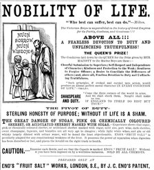 Advertisement for Eno’s "Fruit Salt", 1890.  Creator: Unknown.