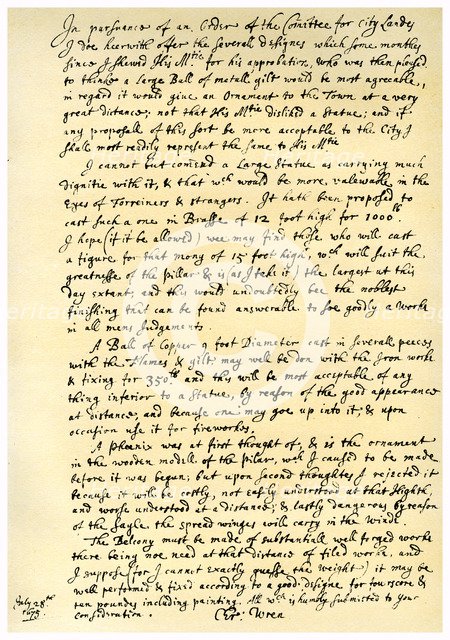 Report by Sir Christopher Wren, 28th July 1675.Artist: Sir Christopher Wren