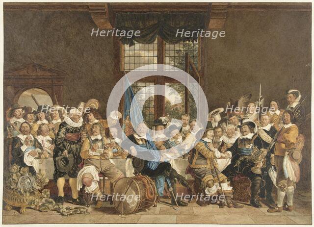 The shooters' meal in the Voetboogdoelen in Amsterdam in celebration of the conclusion..., 1779. Creator: Jacob Cats.