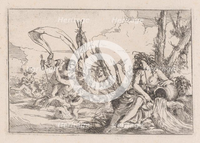 Water, represented by a naiad seated at the base of a tree..., 1640-60. Creator: Giulio Carpioni.