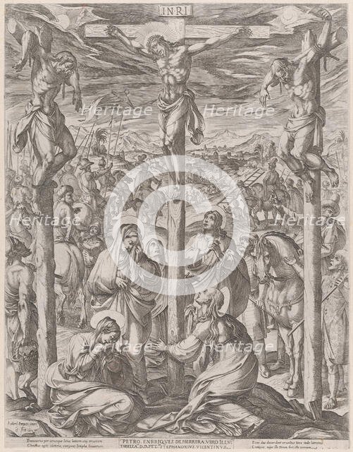 Christ crucified between the two thieves, the three Marys at the foot of the cross, 1612. Creator: Antonio Tempesta.