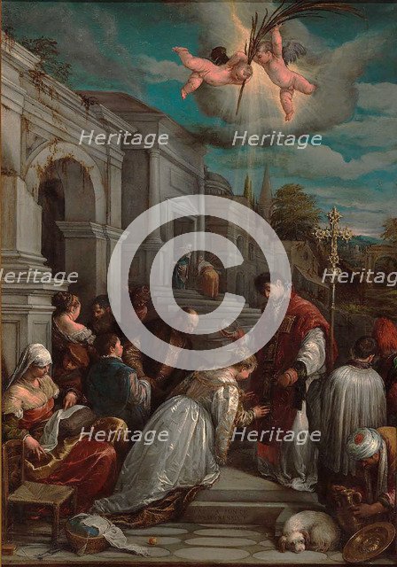 Saint Valentine baptizing Saint Lucilla, 1575. Artist: Bassano, Jacopo, il vecchio (ca. 1510-1592)