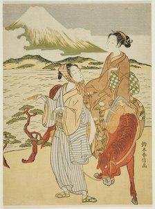 Pausing to admire Mt. Fuji (parody of Ariwara no Narihira's journey to the east), c. 1768/69. Creator: Suzuki Harunobu.