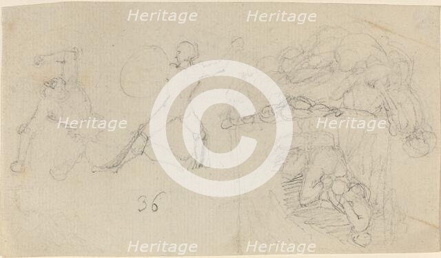 Sheet of Sketches, including Two Warriors Fighting. Creator: John Flaxman.