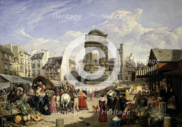 'Market and Fountain of the Innocents', Paris, 1823. Artist: John James Chalon