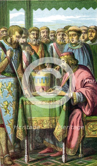 King John signing the Magna Carta at Runnymede, Surrey, 15 June 1215 (c1860). Artist: Unknown
