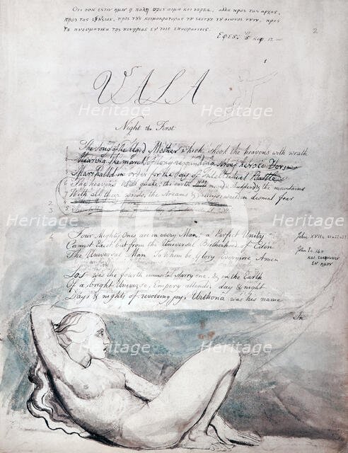 Beginning of the illustrated poem 'The Four Zoas', by William Blake, 1797.  Creator: William Blake.